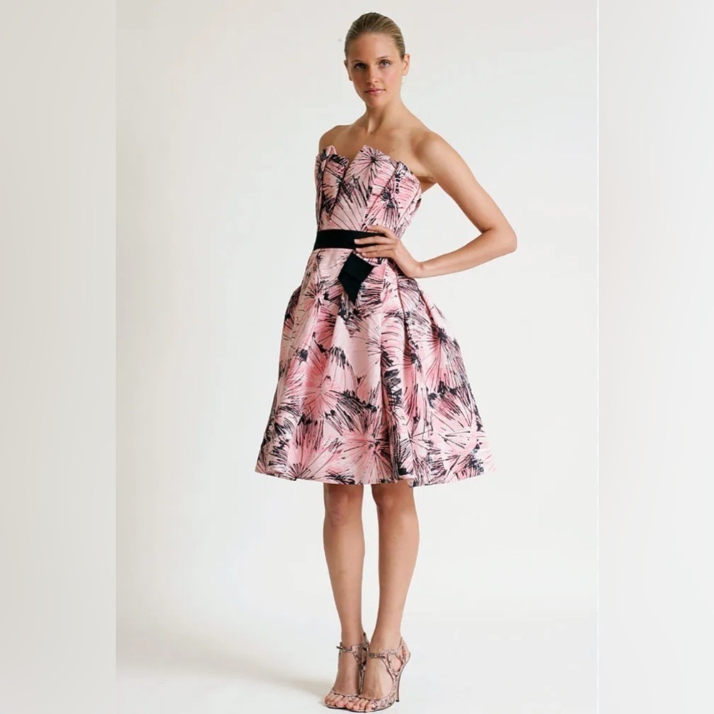 CAROLINA HERRERA 10 Silk Splash Parasol Strapless Cocktail Pink Dress MADE USA
